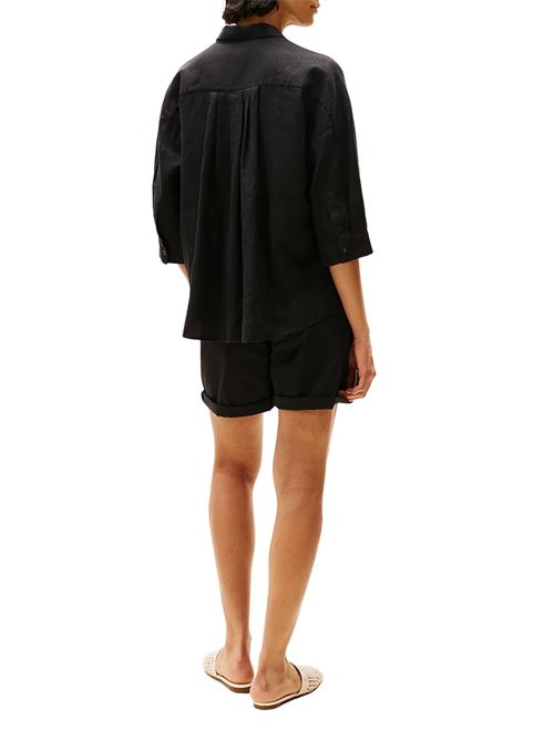 Camicetta donna nera in lino Tommy Hilfiger | WW0WW46169BDS